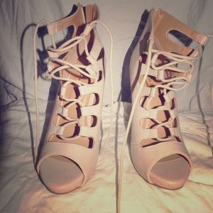 Lolashoetique Lace-Up Heels In Tan